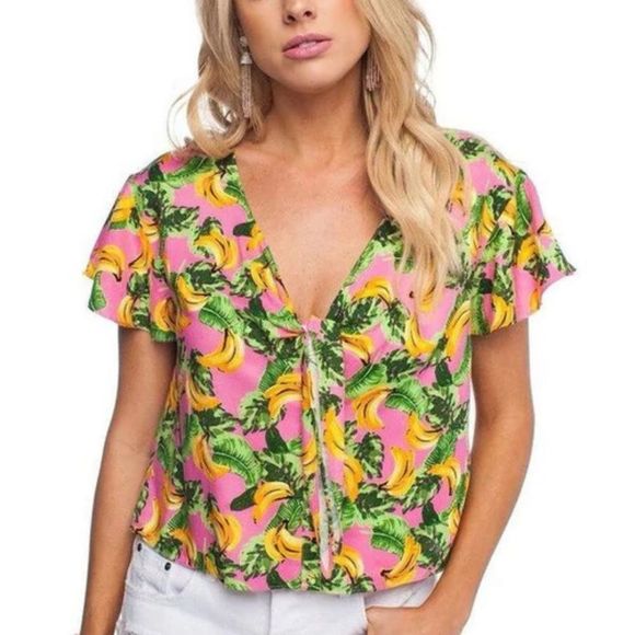 Buddy Love Tops - Buddy Love Havana Banana Pink Front Tie Flutter Blouse